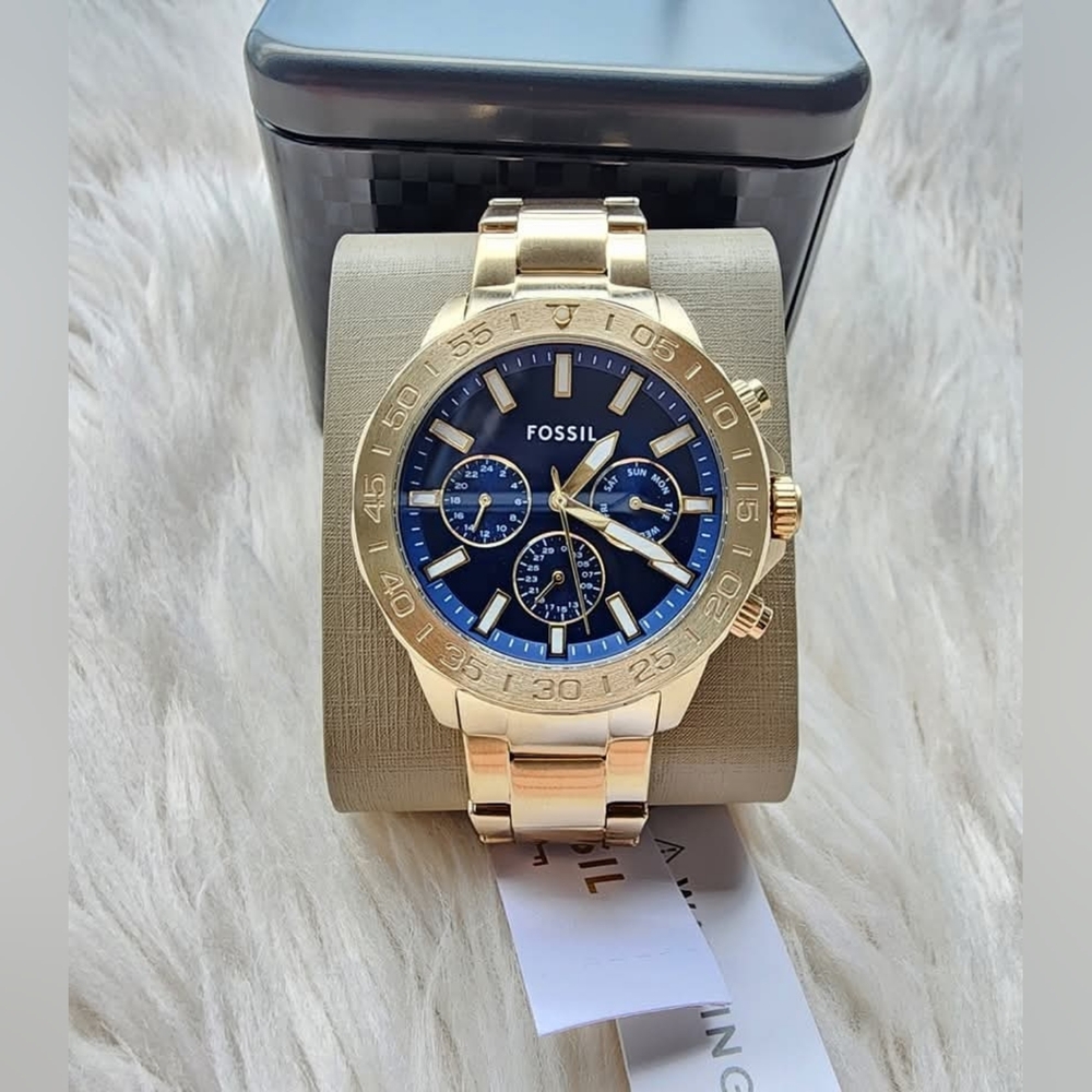 Fossil Gold and Blue Chronograph Watch Original Brand New With Tag
